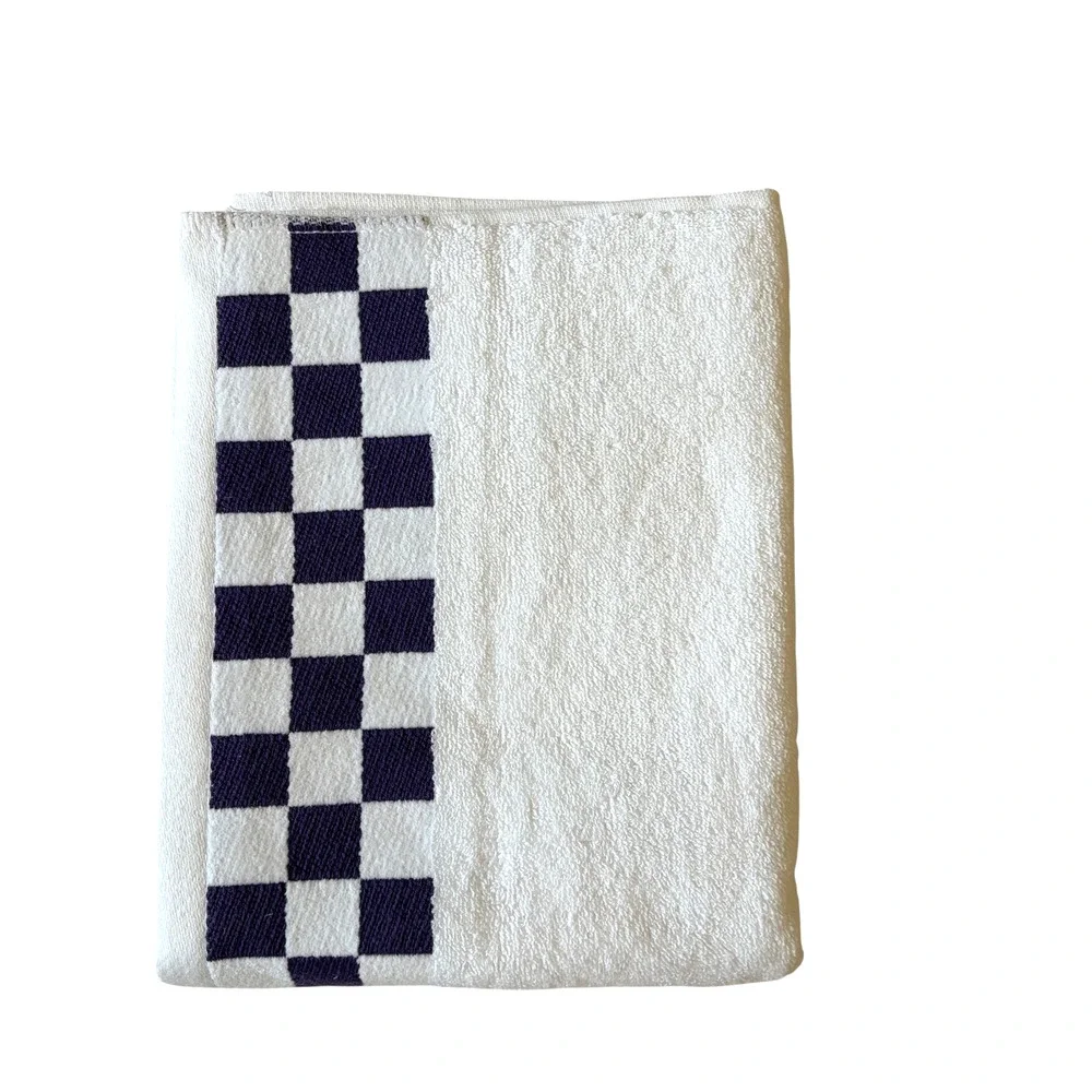 Mackenzie-Childs Cotton Hand Towel with Violet Check Border 19x30 NEW